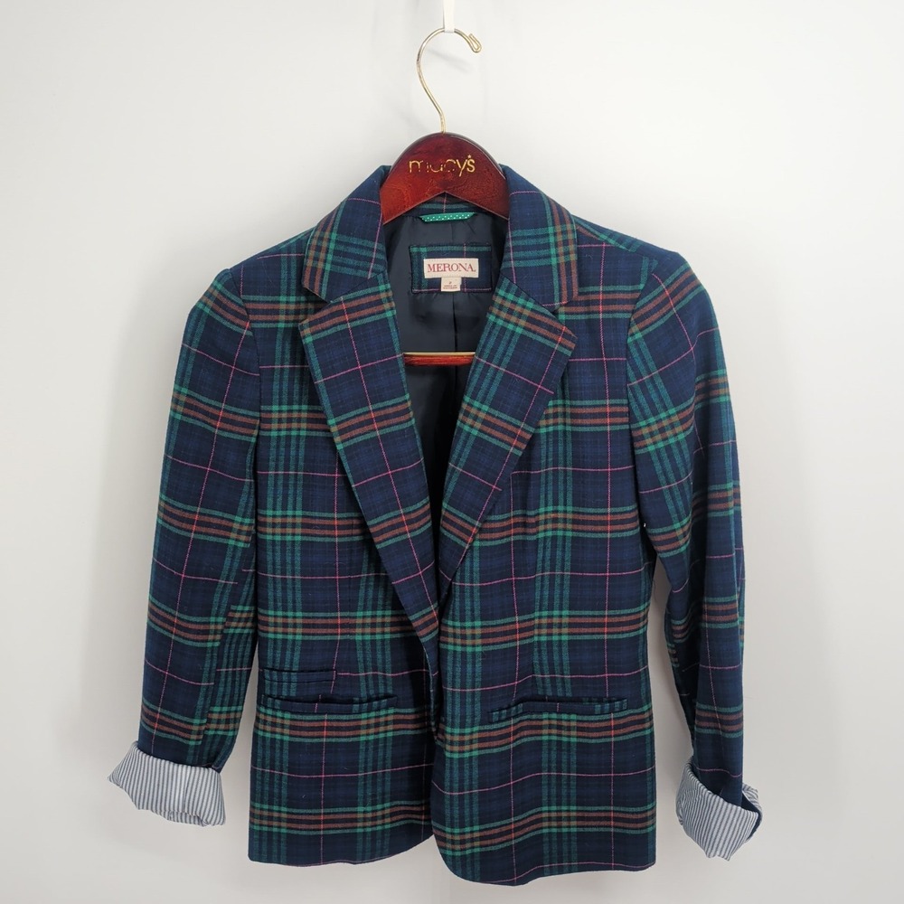 Merona Plaid Preppy Office‎ Business Single-Breasted Blazer Multicolor Size 2